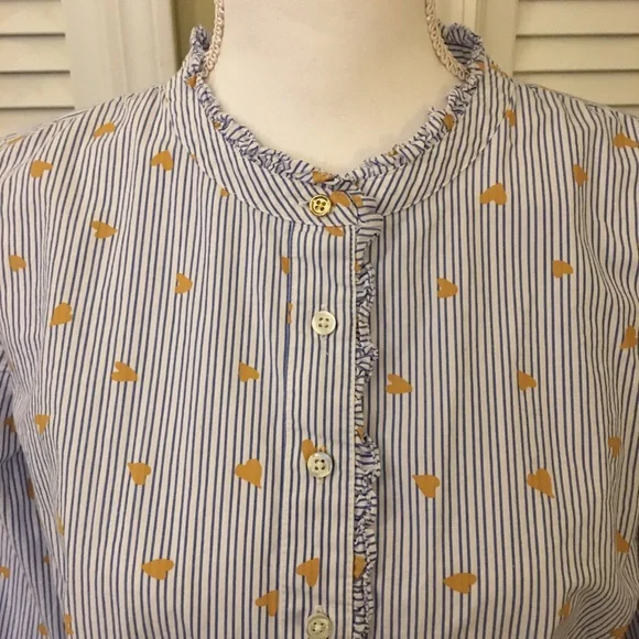 Talbots Ruffle Trim Striped Cotton Top with Heart Print Size S - Picture 3 of 9